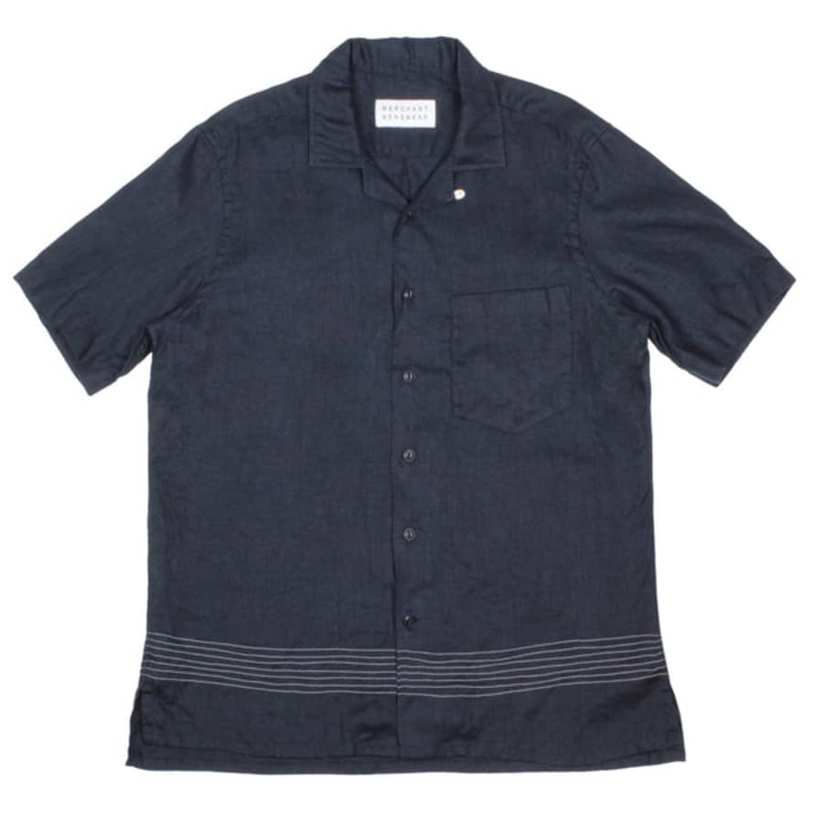 Merchant Menswear Hawaii Wave Linen Shirt Forum Navy
