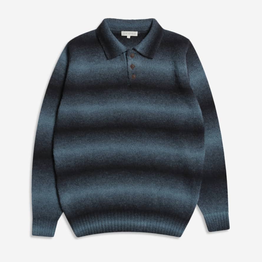 Far Afield Navy Two Tone Kier Long Sleeves Knitted Polo