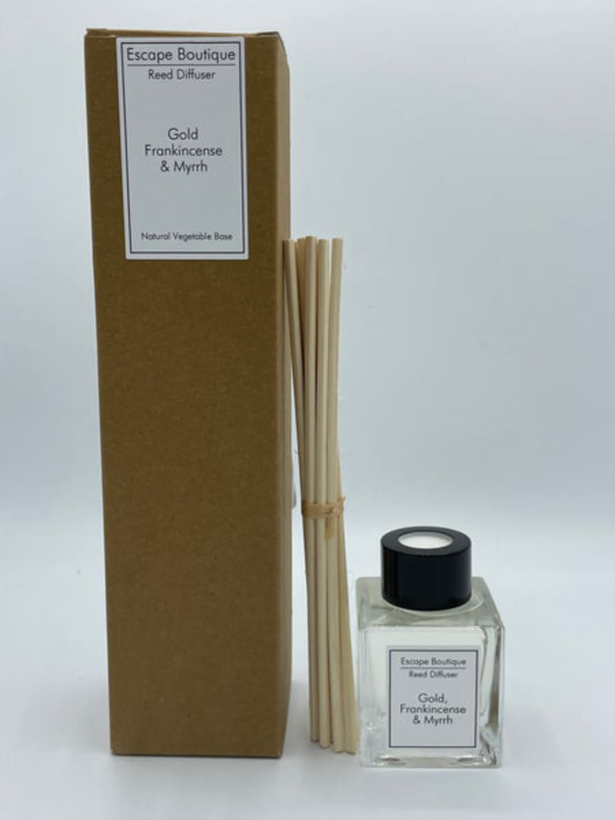 Heaven Scent Incense Ltd 50ml Gold Frankincense and Myrrh Reed Diffuser Clear Glass