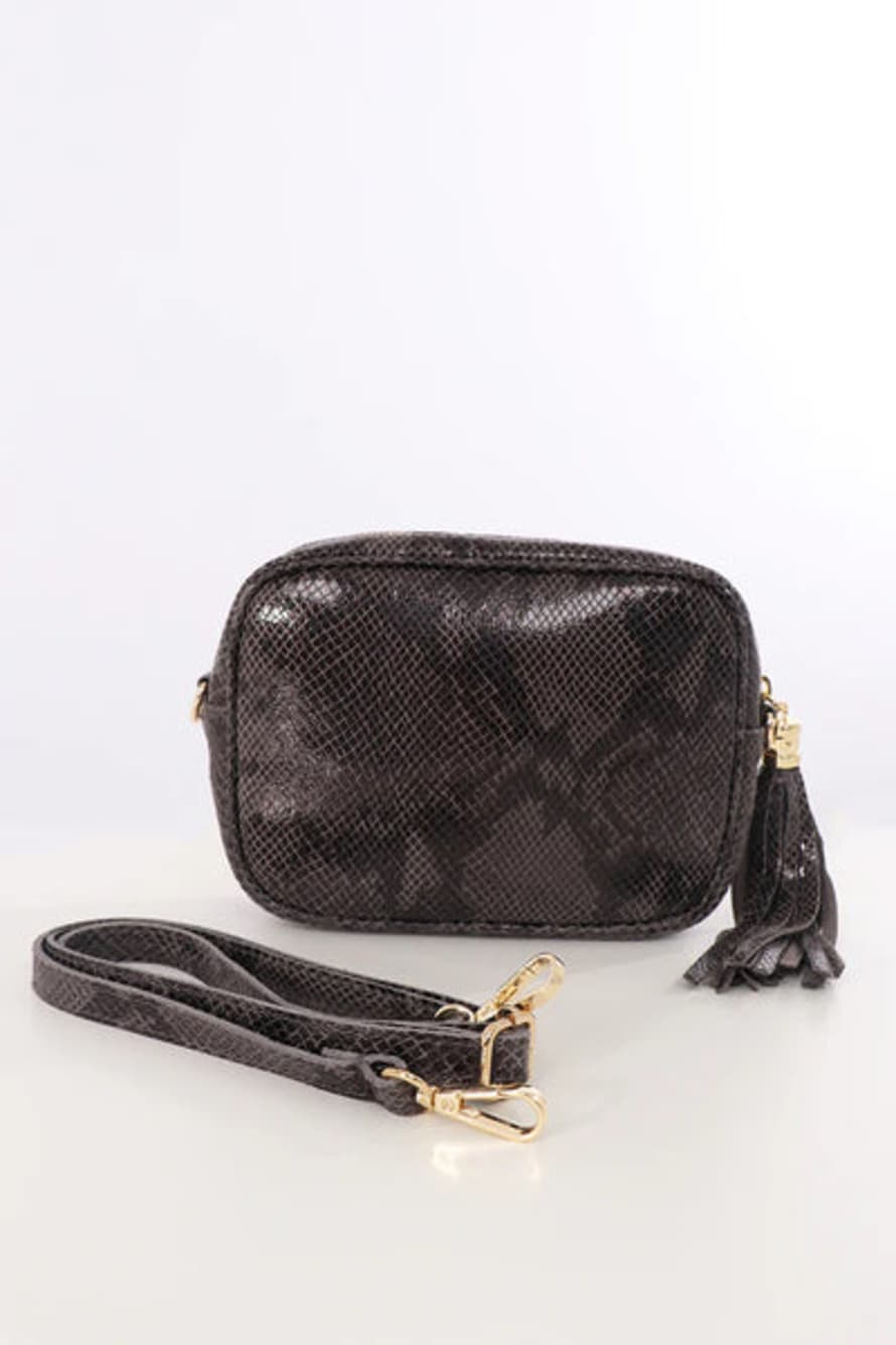 Miss Shorthair Ltd Dark Grey Italian Leather Animal Printed Camera Bag
