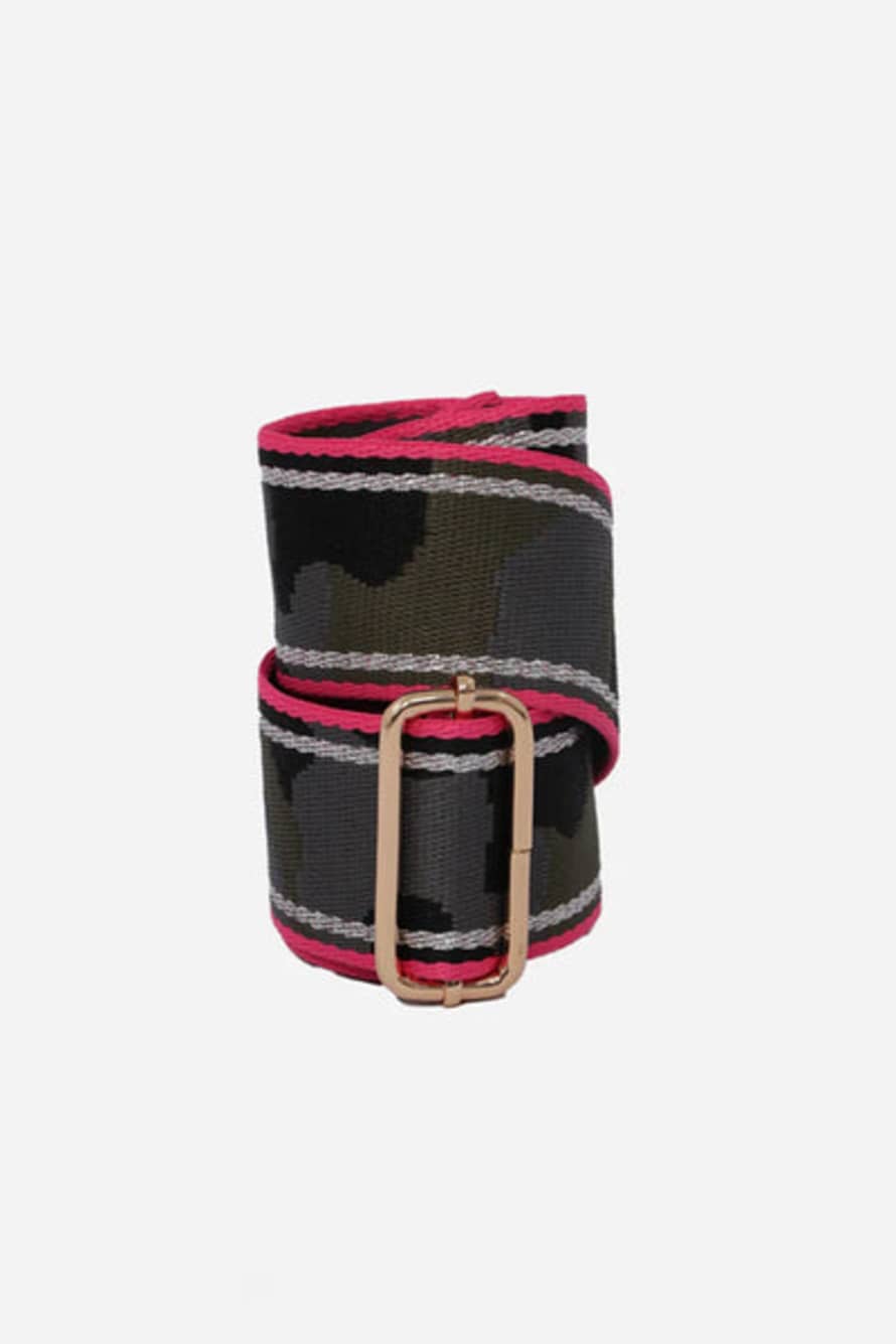 Miss Shorthair Ltd Black Fuchsia Camouflage Metallic Stripe Bag Strap