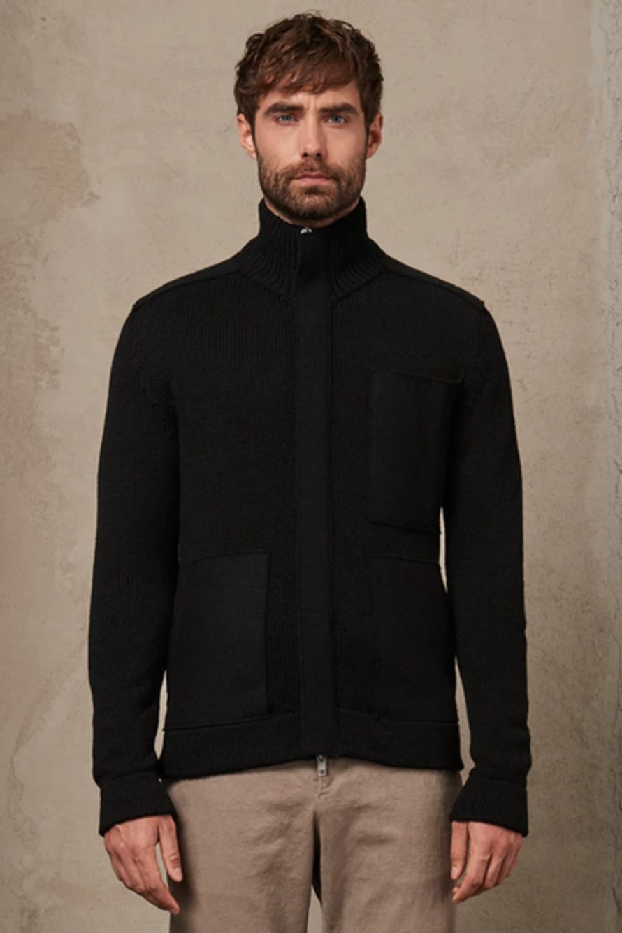 Transit Black Knitted Wool Zip Up Jacket