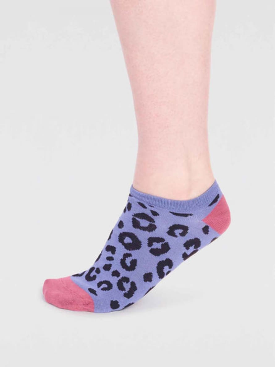 Thought Periwinkle Blue Spw779 Reese Bamboo Leopard Trainer Socks 