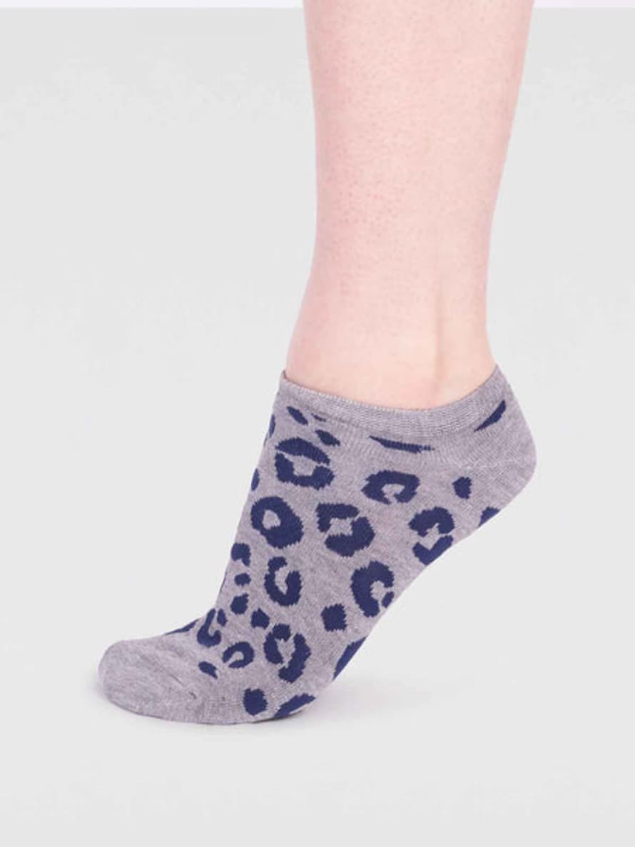 Thought Grey Marle Spw779 Reese Bamboo Leopard Trainer Socks 