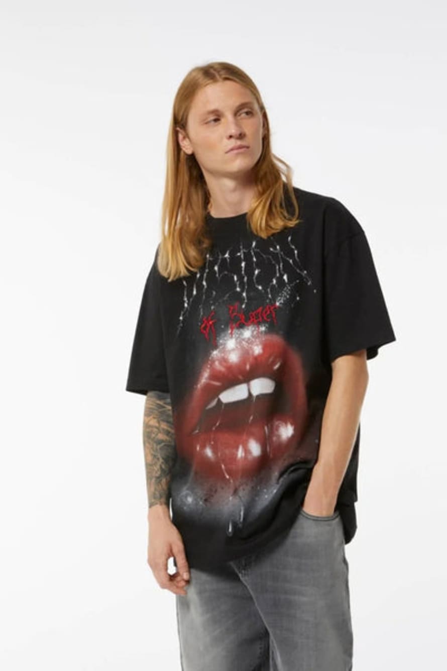 Vision Of Super  Black Rock Mouth Printed T Shirt 