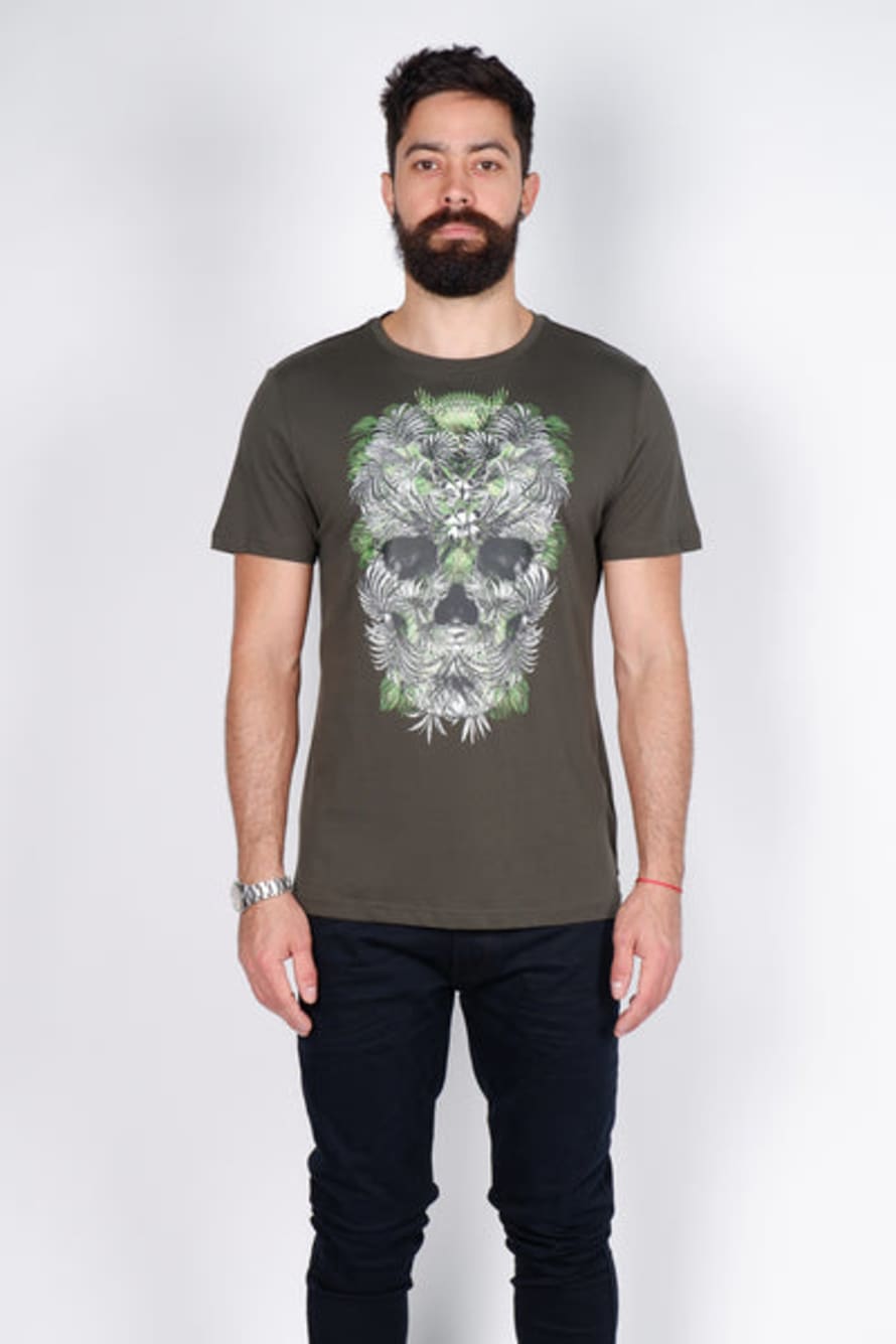 ANTONY MORATO Olive Skull Printed Slim Fit T Shirt 