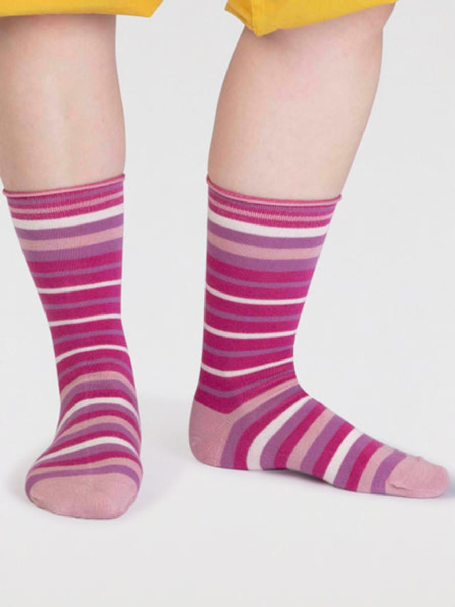 Thought Raspberry Pink Spw835 Lucia Bamboo Stripe Socks 