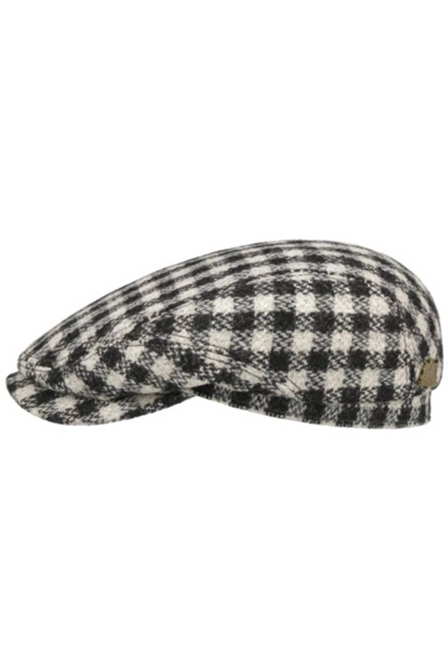 STETSON Black and white Harris Tweed Twotone Check Flat Cap