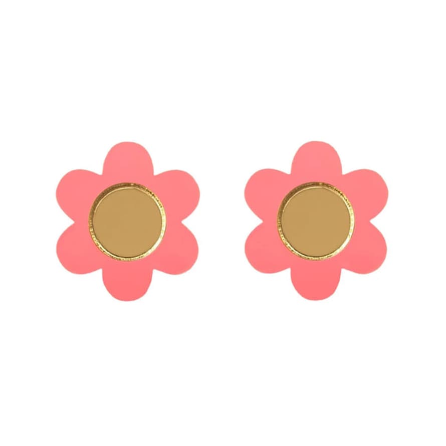 Natalie Owen Coral Pink Daisy Flower Stud Earrings