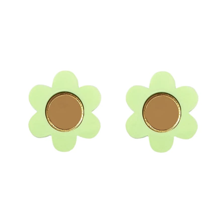 Natalie Owen Light Green Daisy Flower Stud Earrings