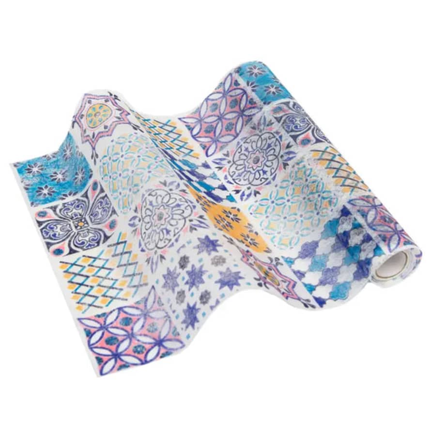 Talking Tables Geometric Blue Fabric Table Runner, Home Décor - 2m
