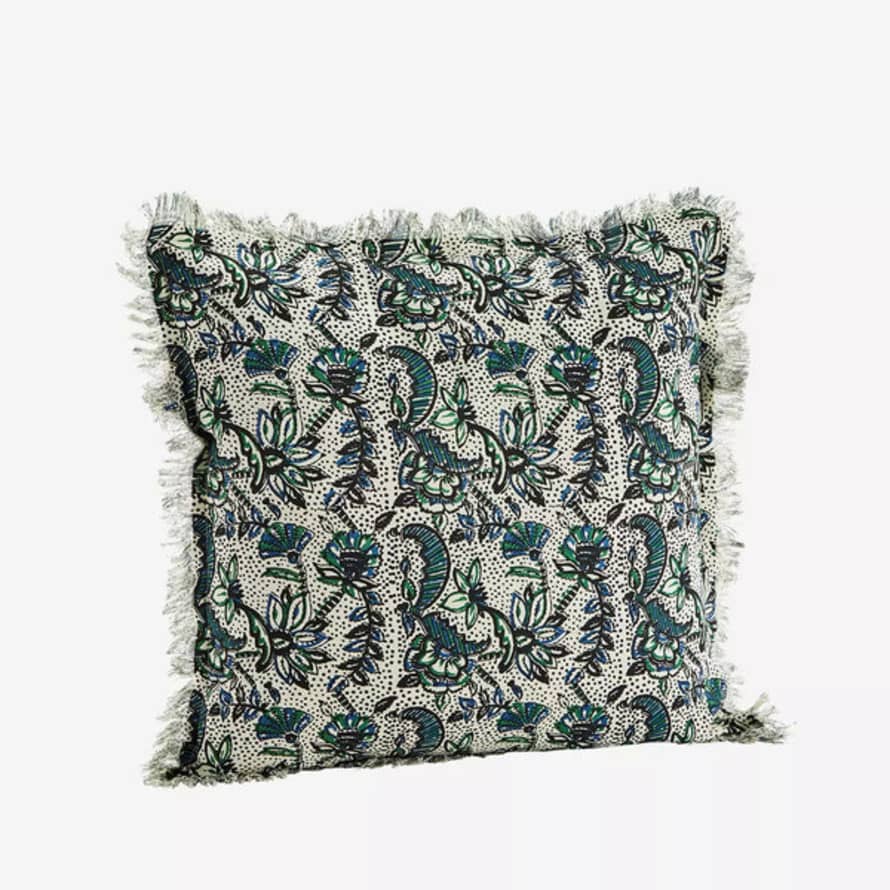 Madam Stoltz Printed Cushion Cover - Off White & Green 