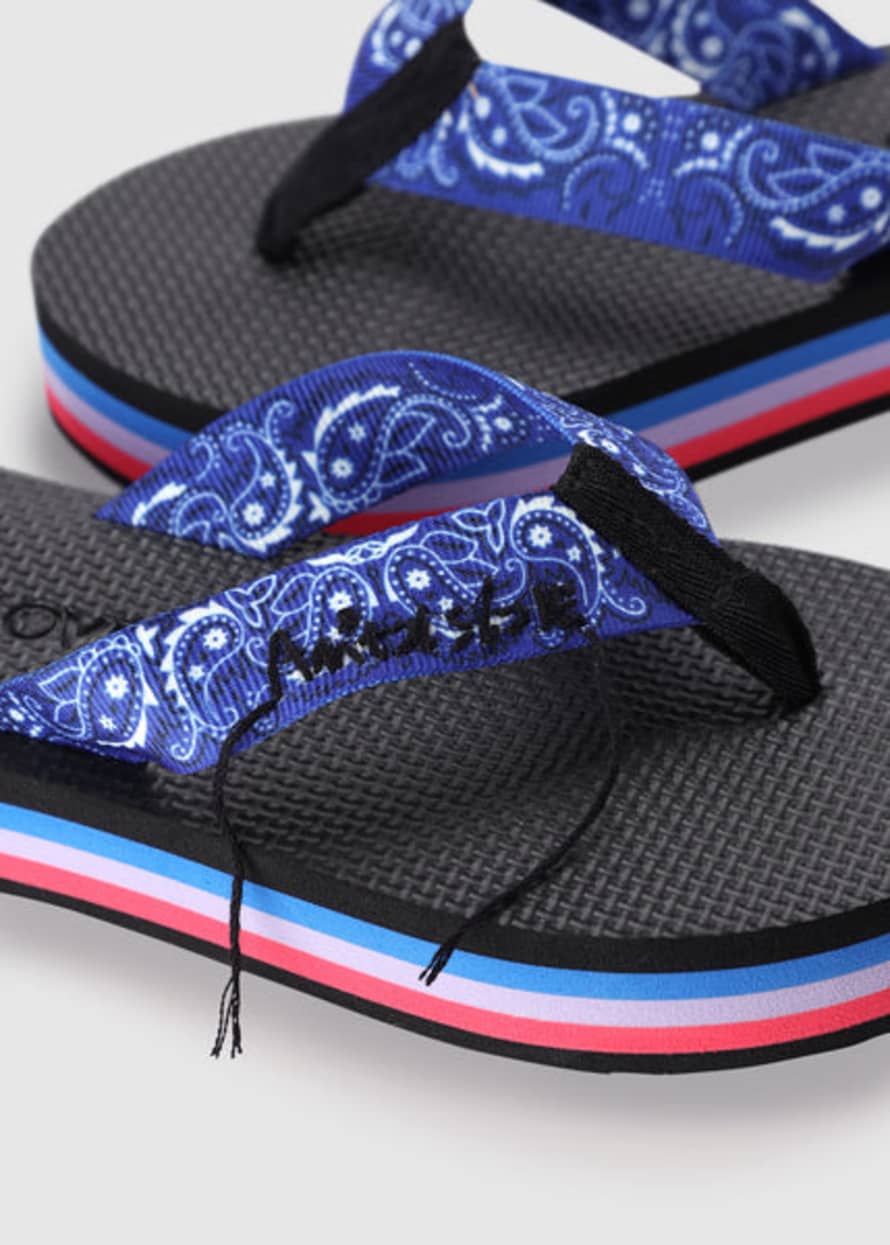 Trouva Womens Tong Bandana Platform Flip Flop In Blue 