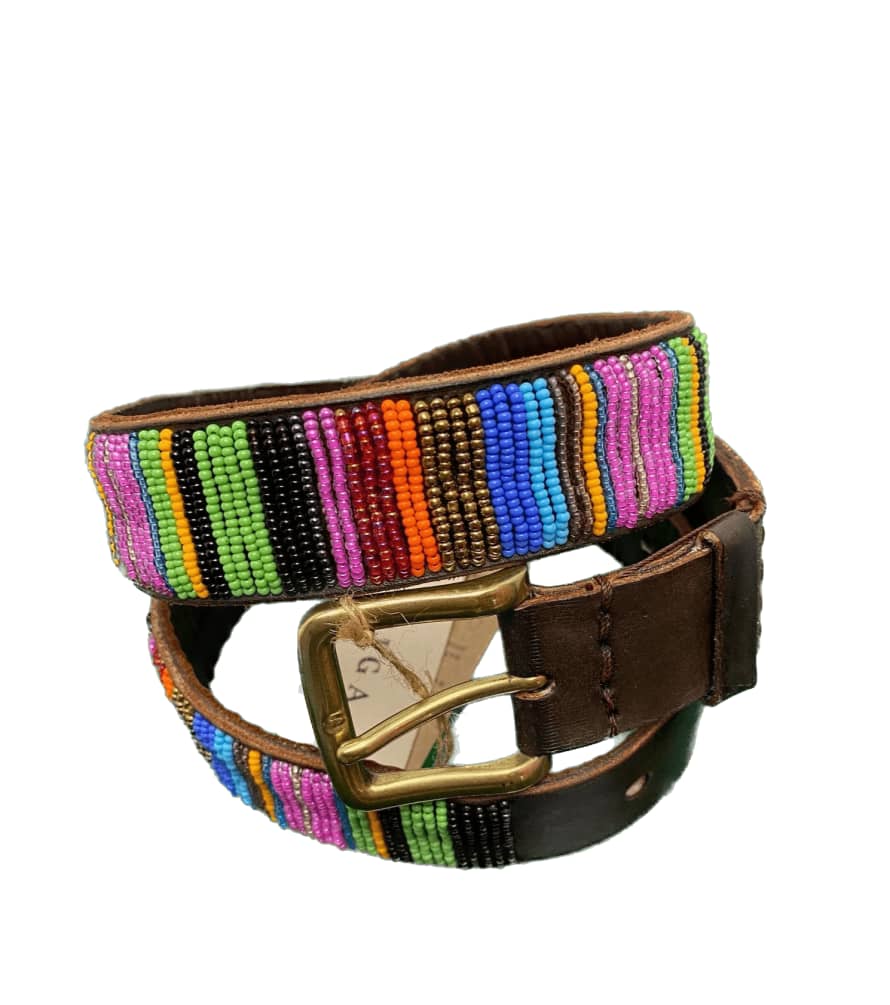 ASPIGA Vibrant Stripes Belt On Dark Leather