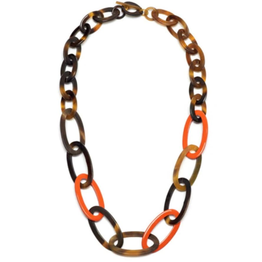 Branch Orange/brown Horn Oval Link Necklace
