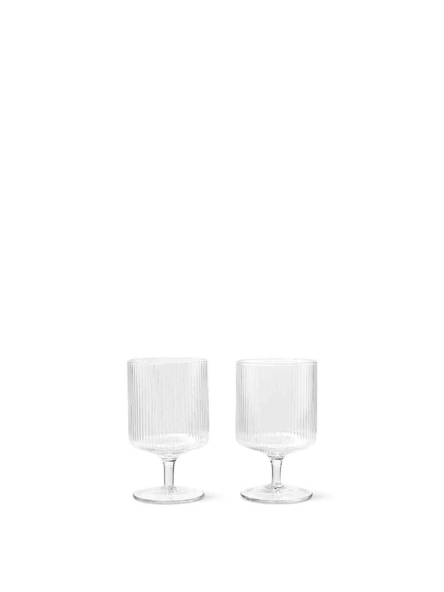 Ferm Living Set of 2 Clear Ripple Wine Glasses