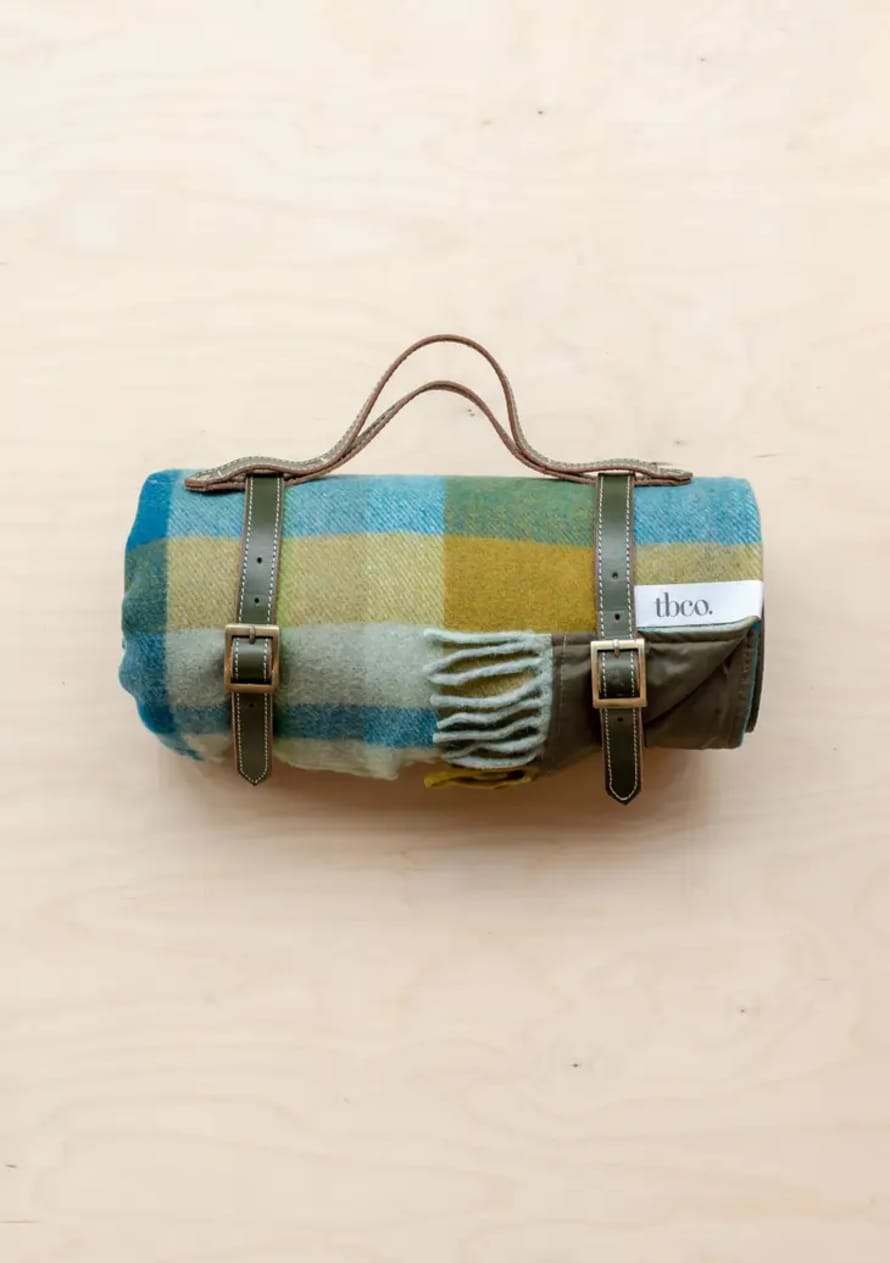 The Tartan Blanket Company Recycled Wool Picnic Blanket in Teal Check