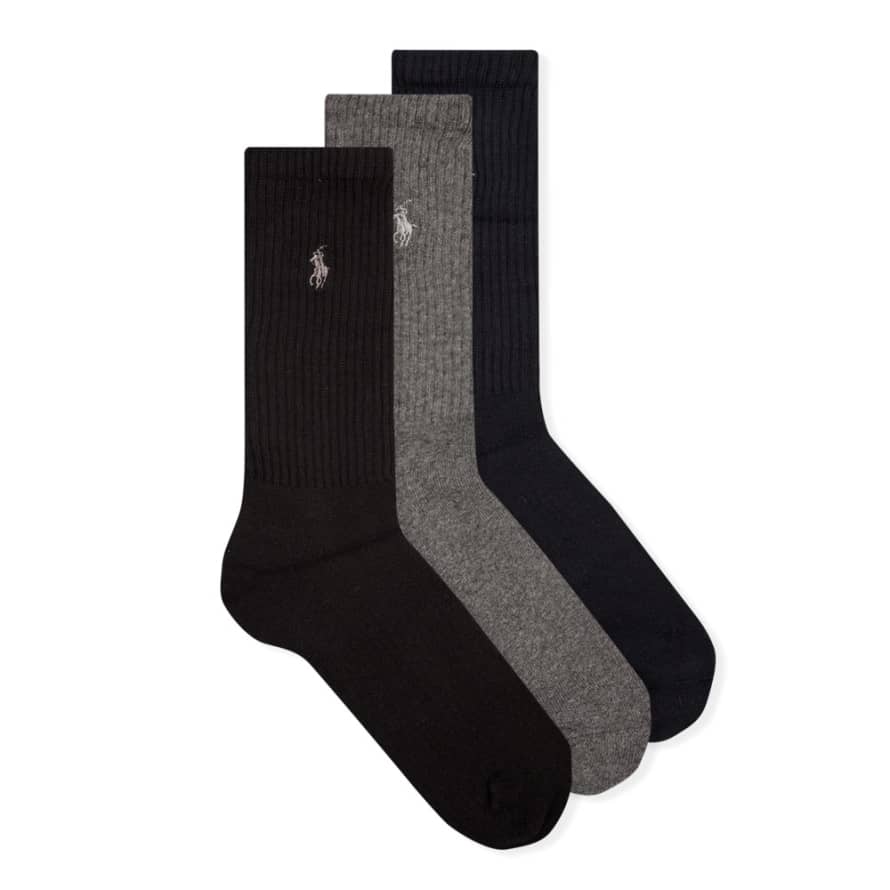 Polo Ralph Lauren Pack of 3 Navy Grey and Black Socks 