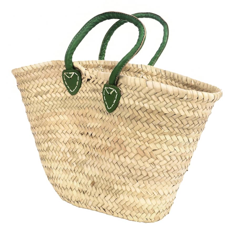 Basket Basket Green Leather Handled Basket
