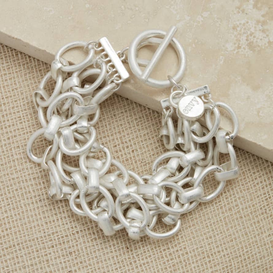 Envy Bracelet - Multi Chain & T Bar Clasp - Silver