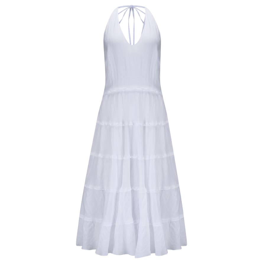 120% Lino Halter Neck Dress in White