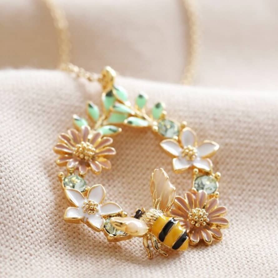 Lisa Angel Crystal Flower and Bee Droplet Necklace