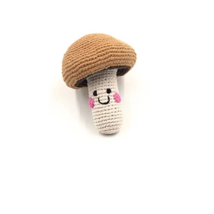 Pebblechild Crochet Toy Handmade Friendly Mushroom Rattle Brown Sugar