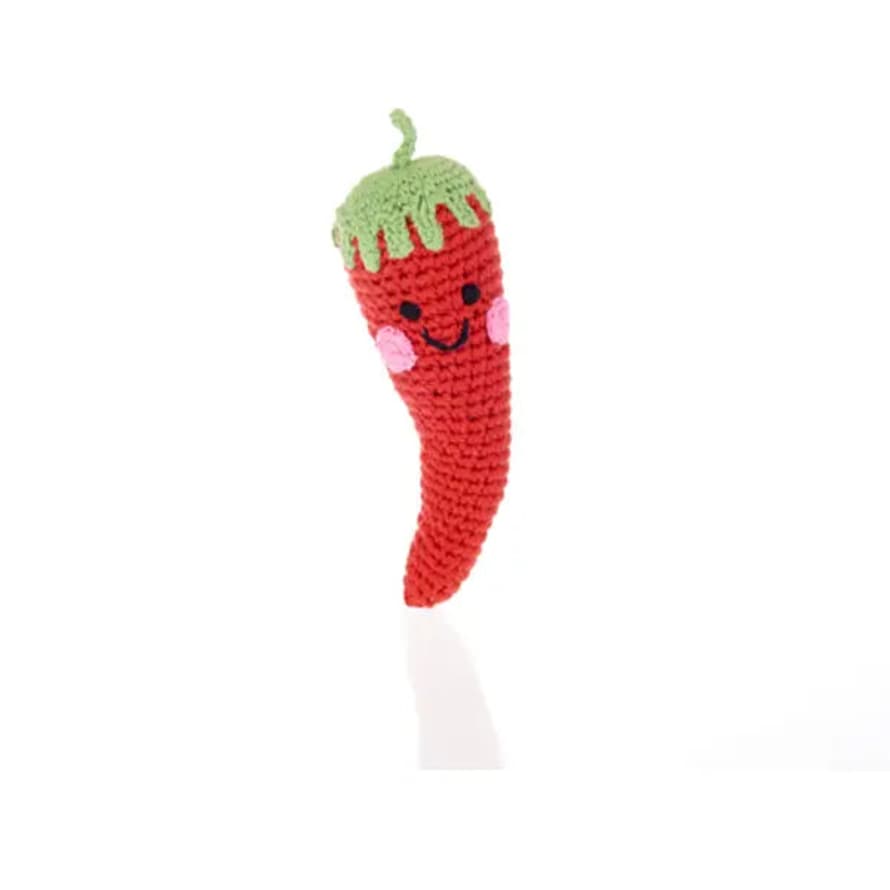 Pebblechild Crochet Toy Handmade Fairtrade Friendly Red Chilli Rattle