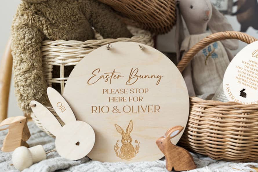 Fox & Bramble Wooden Laser Engraved Easter Bunny Please Stop Here  