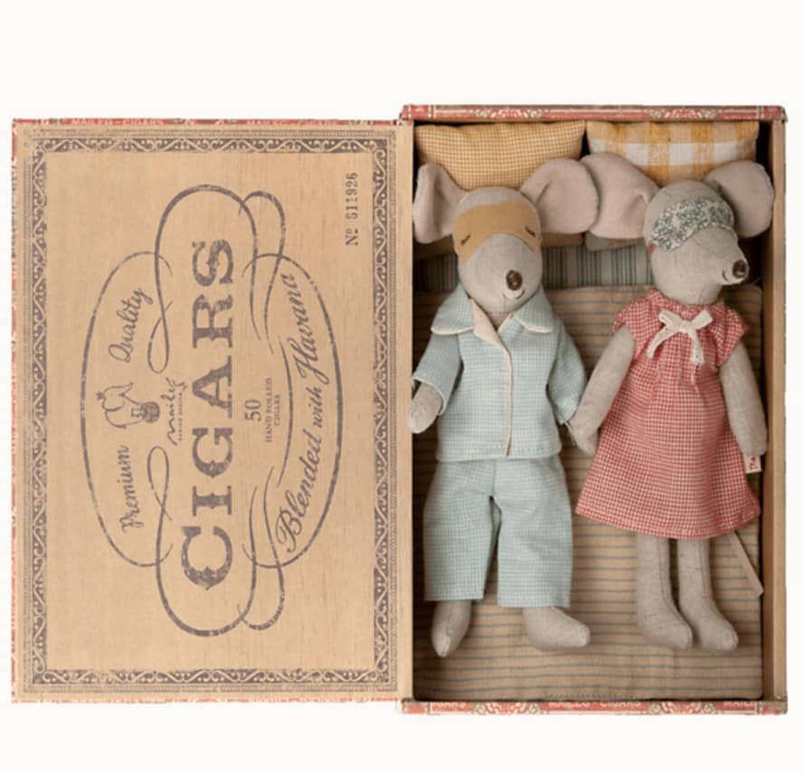 Maileg Mum and Dad Mice in Cigarbox Toy
