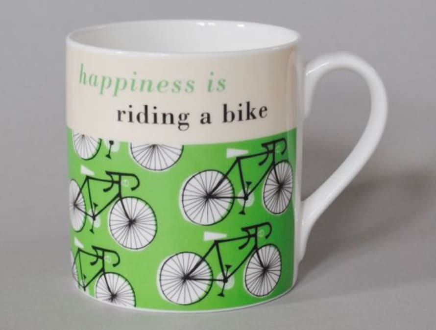Repeat Repeat Happiness Cycling Bone China Mug - Green