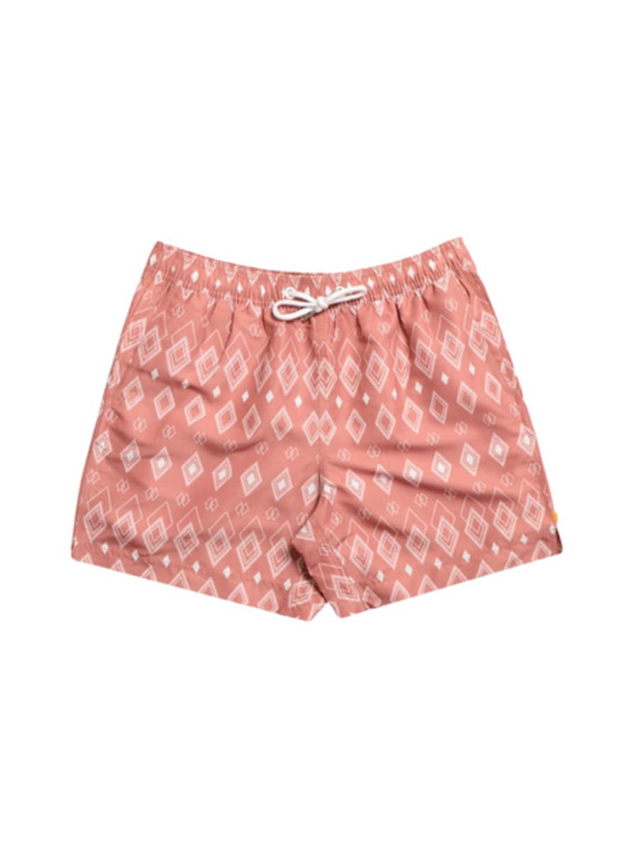 Far Afield Printed Swim Shorts Diamonds Mahogany Pink
