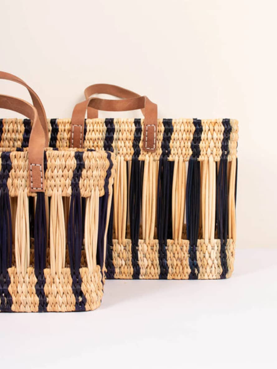 Bohemia Copy Of Decorative Reed Basket, Indigo Stripe - Large