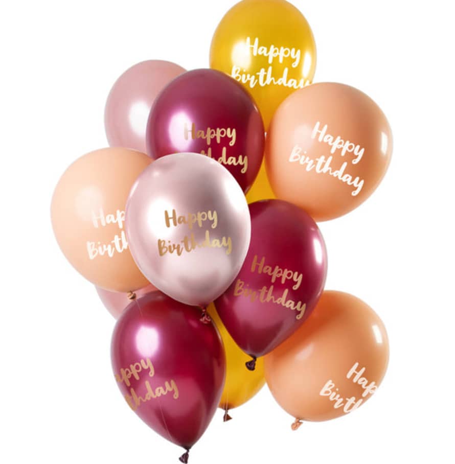 Folat Balloons 'happy Birthday' Pink-gold 33cm - 12 Pieces