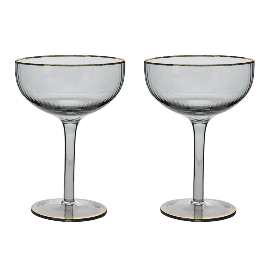 &Quirky Set of 2 Grey Cocktail Glasses with Gold Rim