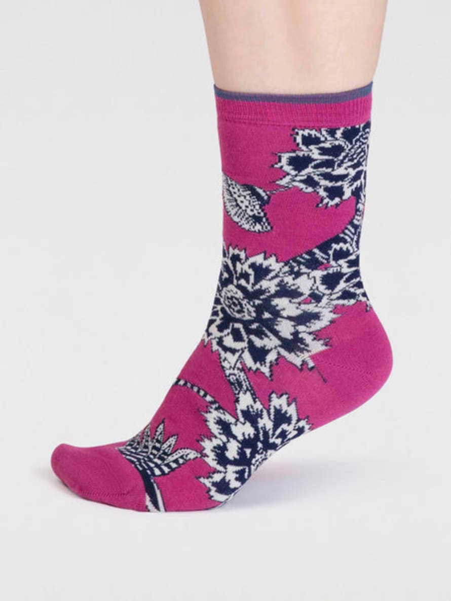 Lark London Women Freja Organic Cotton Abstract Flower Socks - Raspberry Pink