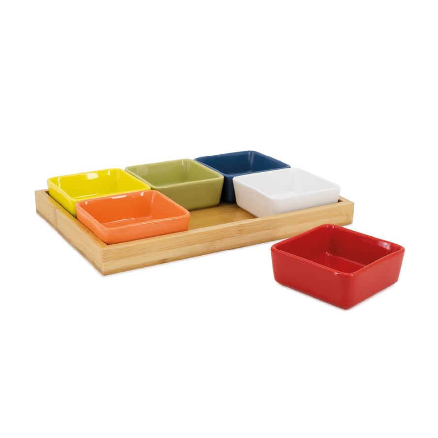 Remember Bowl Set Of 6 Porcelain Bowls With A Wooden Tray Brights