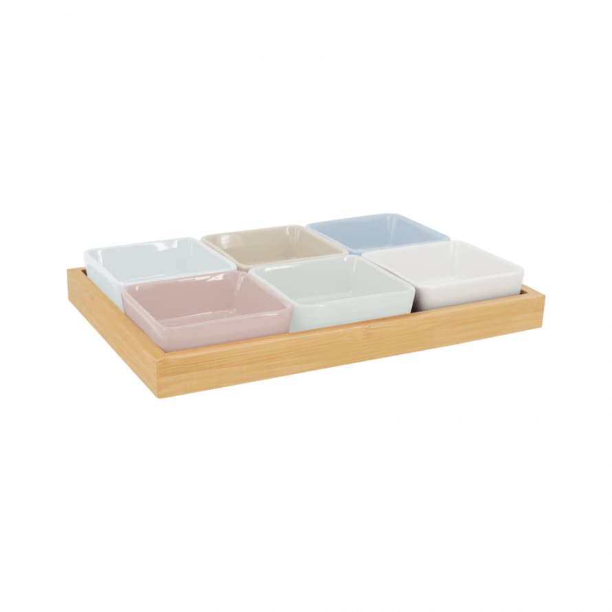 Remember Remember Bowl Set Of 6 Porcelain Bowls With A Wooden Tray Pastels