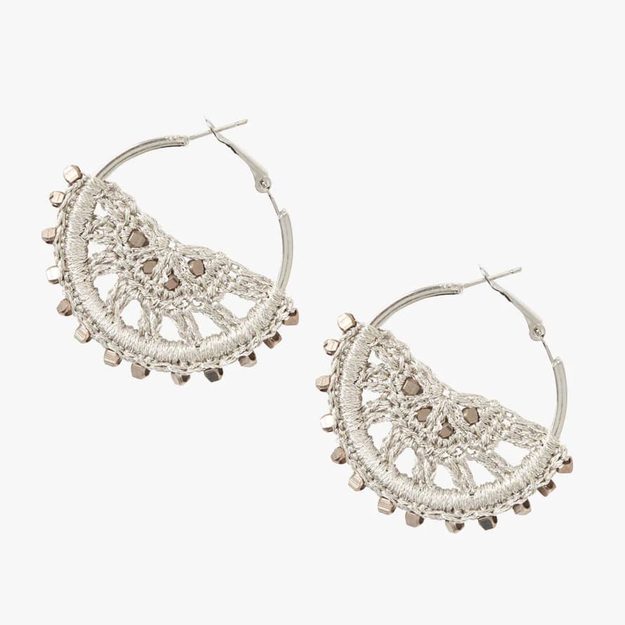 Archisha Small Open Web Crochet Earrings - Silver