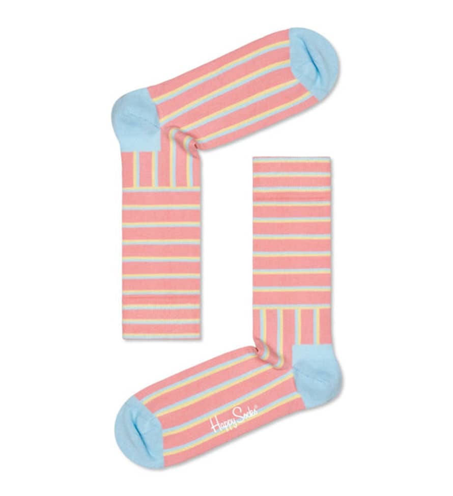 Happy Socks  Light Pink Blocked Stripe Socks
