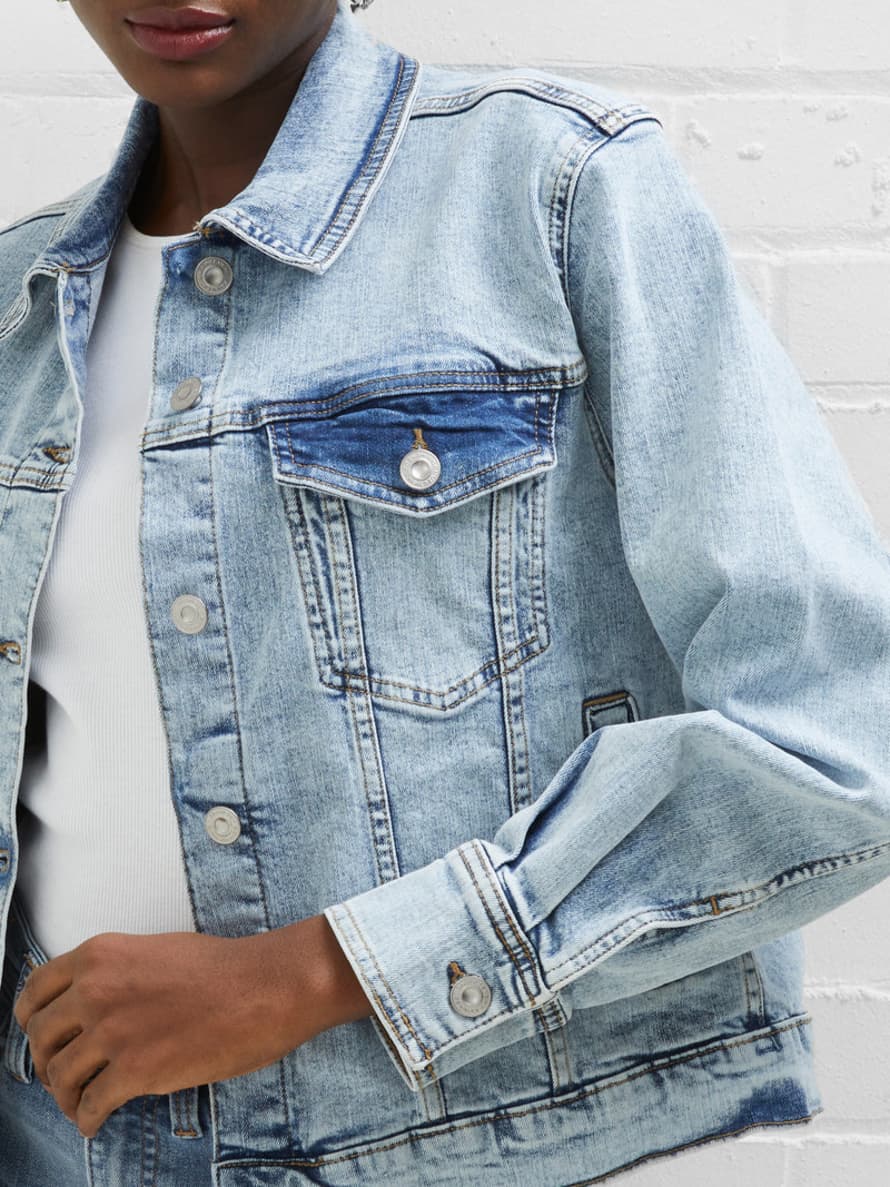 French Connection Bleached Out Denim Stretch Trucker Jacket