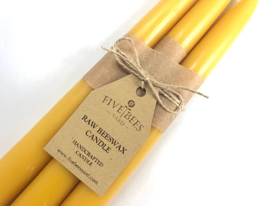 Five Bees Yard 3 Large Taper Beeswax Candles | Handmade Gift | Dinner Set