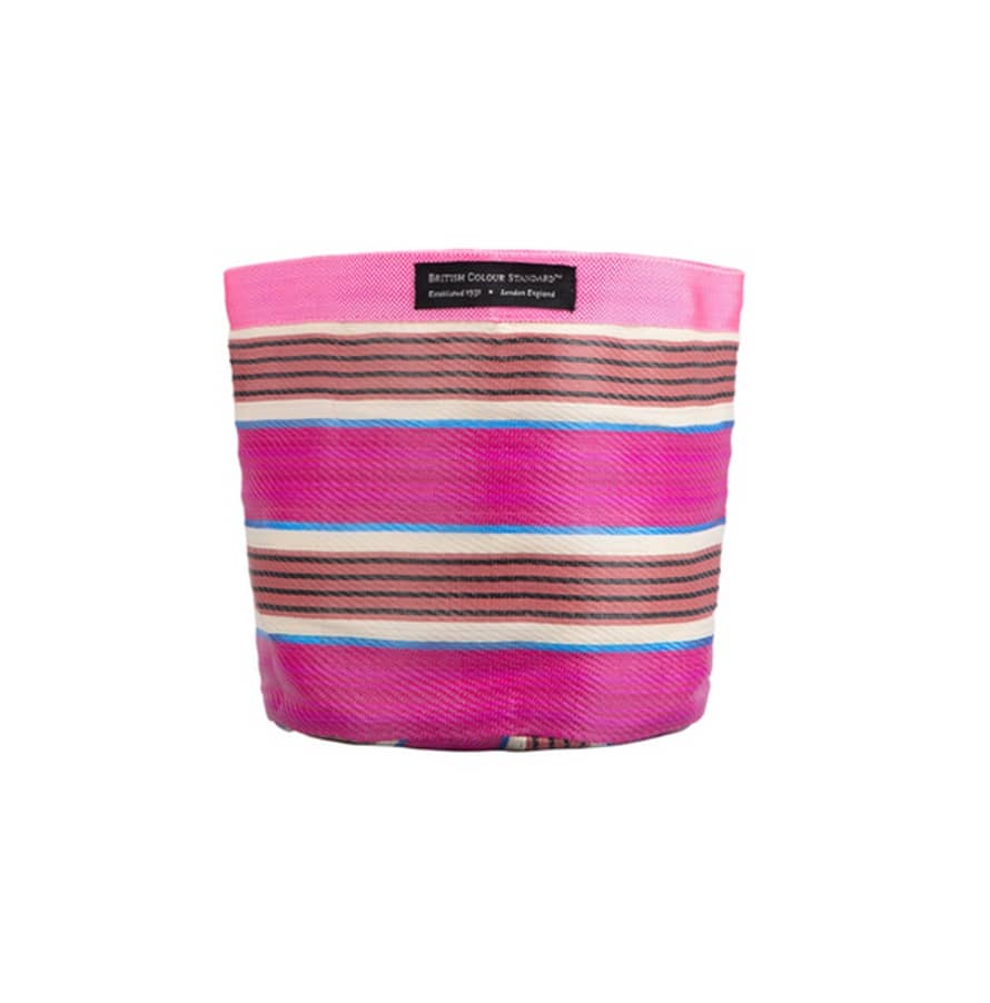 British Standard Eco Woven Plant Pot Cover In Neyron Pink, Pompadour & Pearl - Medium
