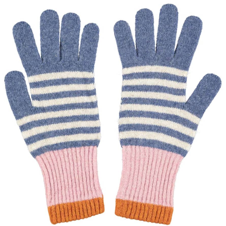 Catherine Tough Ladies Lambswool Gloves - Denim/oatmeal Stripes