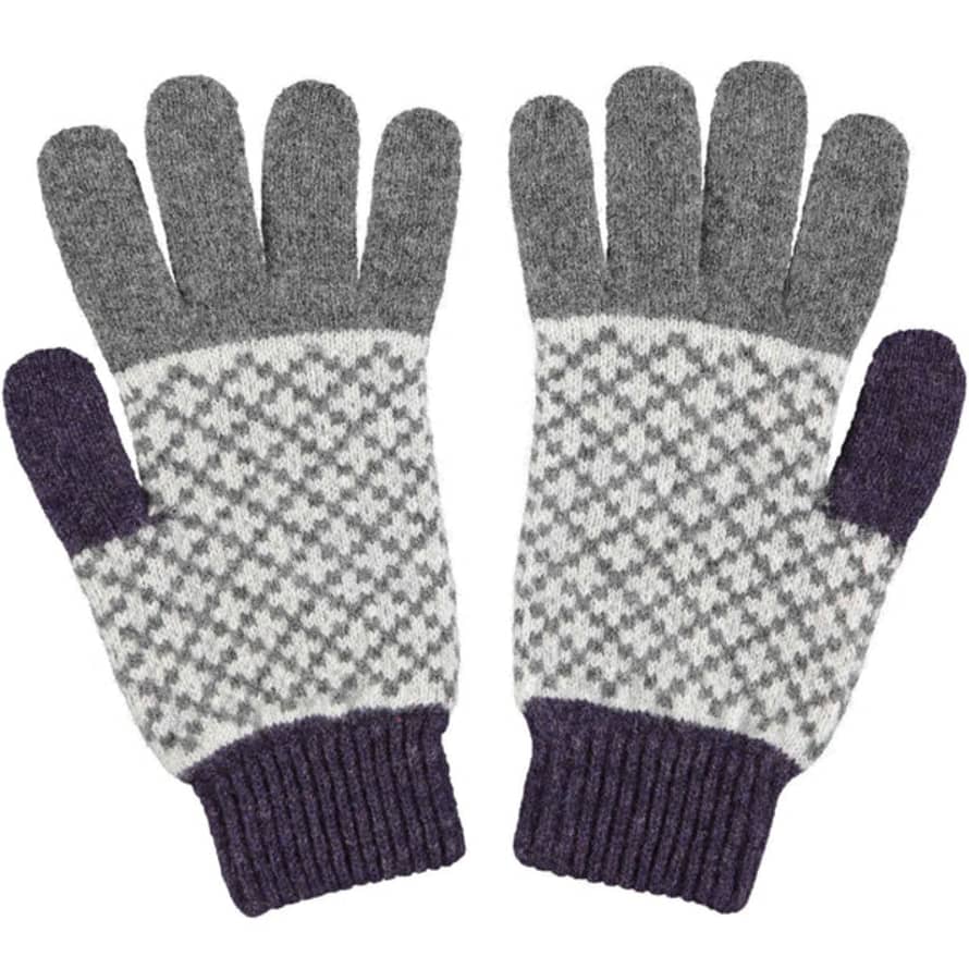 Catherine Tough Men's Lambswool Gloves - Grey/purple Cross
