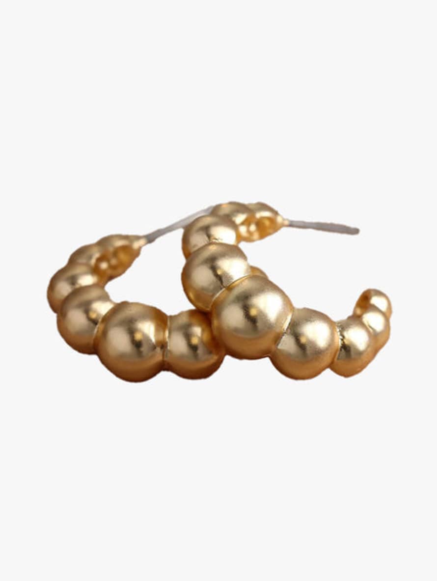 POM Golden Worn Finish Sphere Hoop Earrings