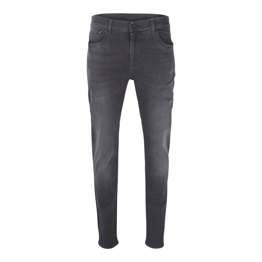 7 For All Mankind  Black Washed Slimmy Tapered Luxe Performance Plus Jeans