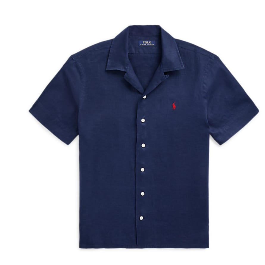 Ralph Lauren Navy Blue Short Sleeved Linen Classic Sports Shirt