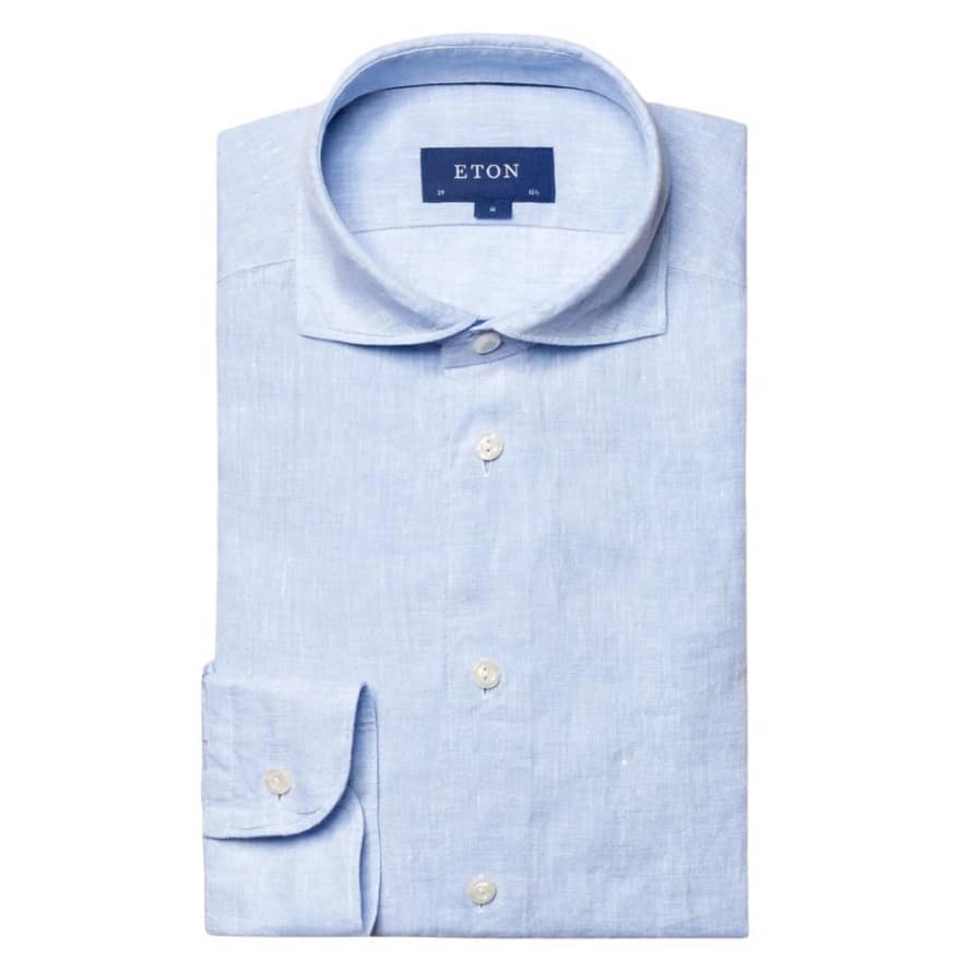 ETON Light Blue Linen Contemporary Fit Shirt