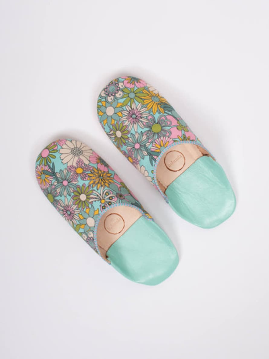 Bohemia Margot Floral Leather Slippers - Green/blue Floral